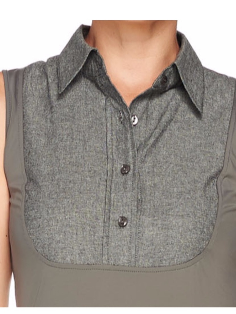 Kathleen Kirkwood Olive Gray Sleeveless Button-Front Collared Camisole